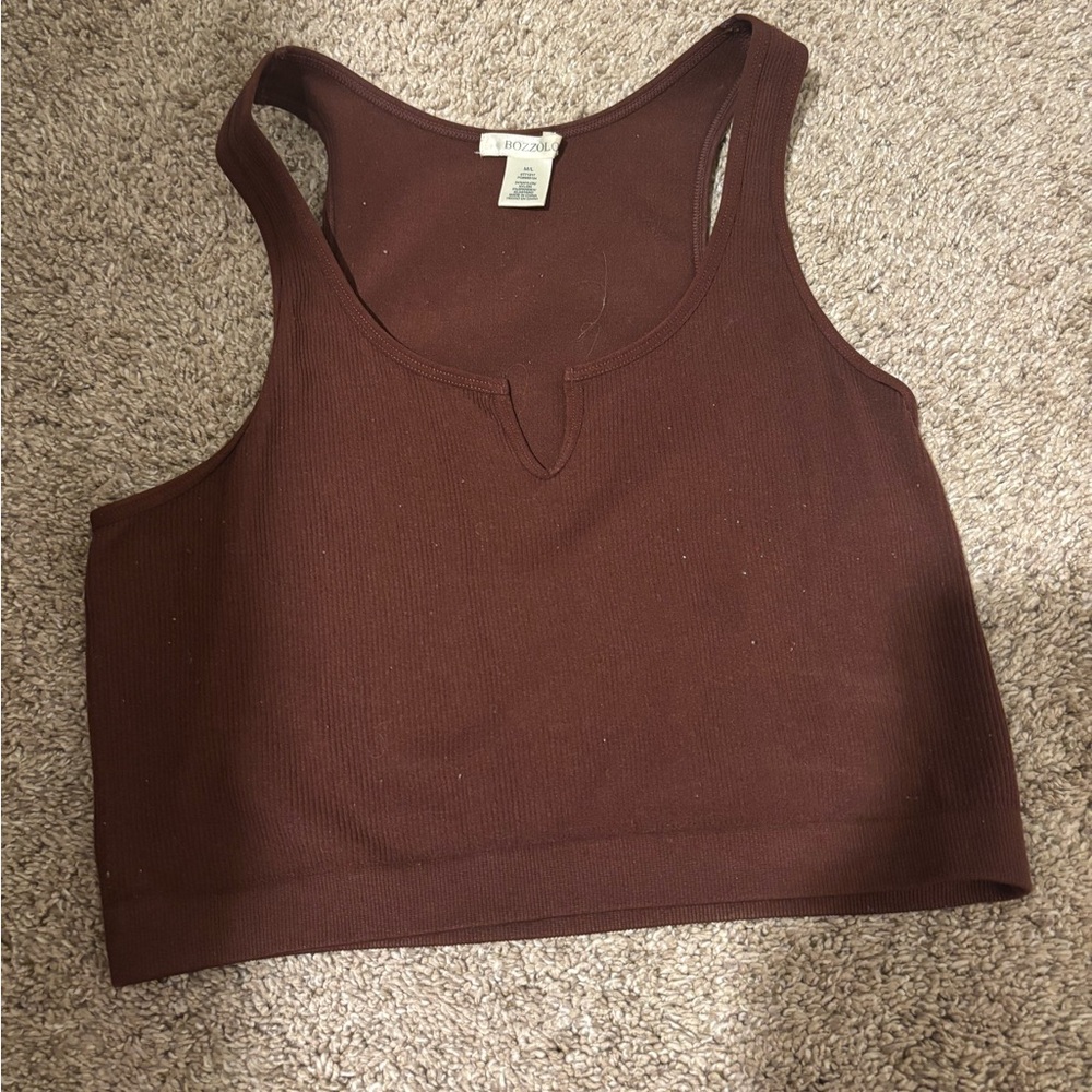 Brown Ribbed Tank Top